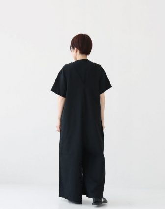 PRIT/綿麻ストレッチ Vネックオールインワン